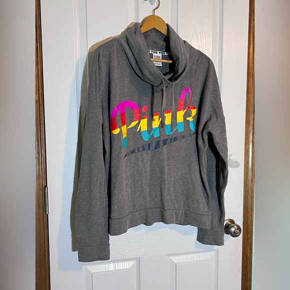 Pink by Victoria’s Secret Gray Sweatshirt With Rainbow Logo Large - Picture 1 of 6